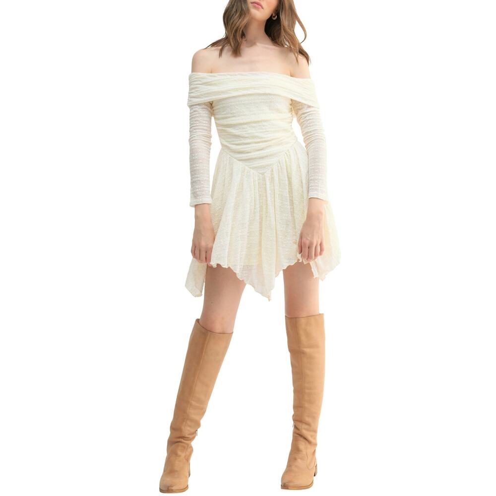 LUSH Off the Shoulder Long Sleeve Lace Mini Dress women‎ Medium